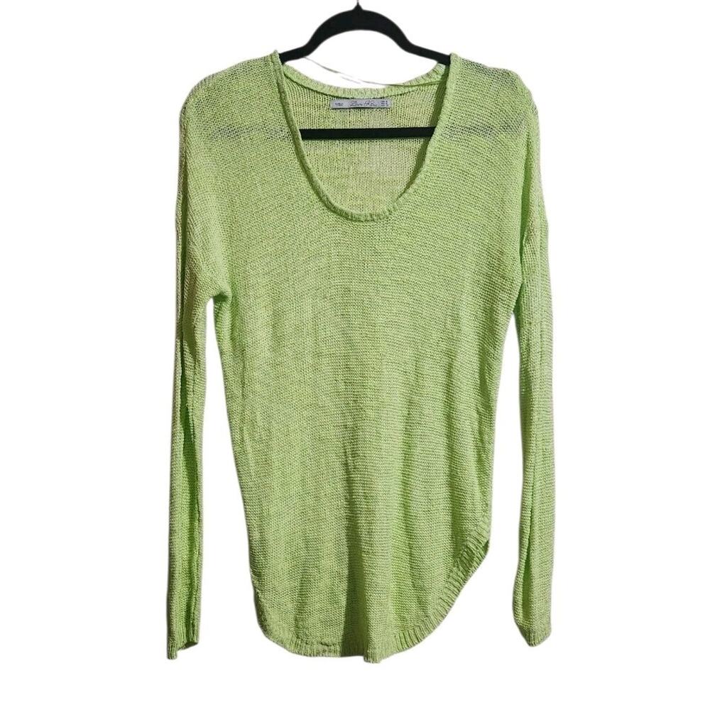 Zara Open Knit Top Women’s M Neon Green Minimalist Long Sleeves Sweater Coastal